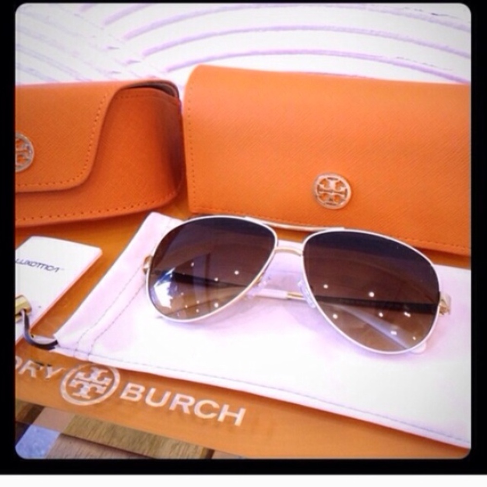 Tory Burch Aviator Sunglasses with Orange Case